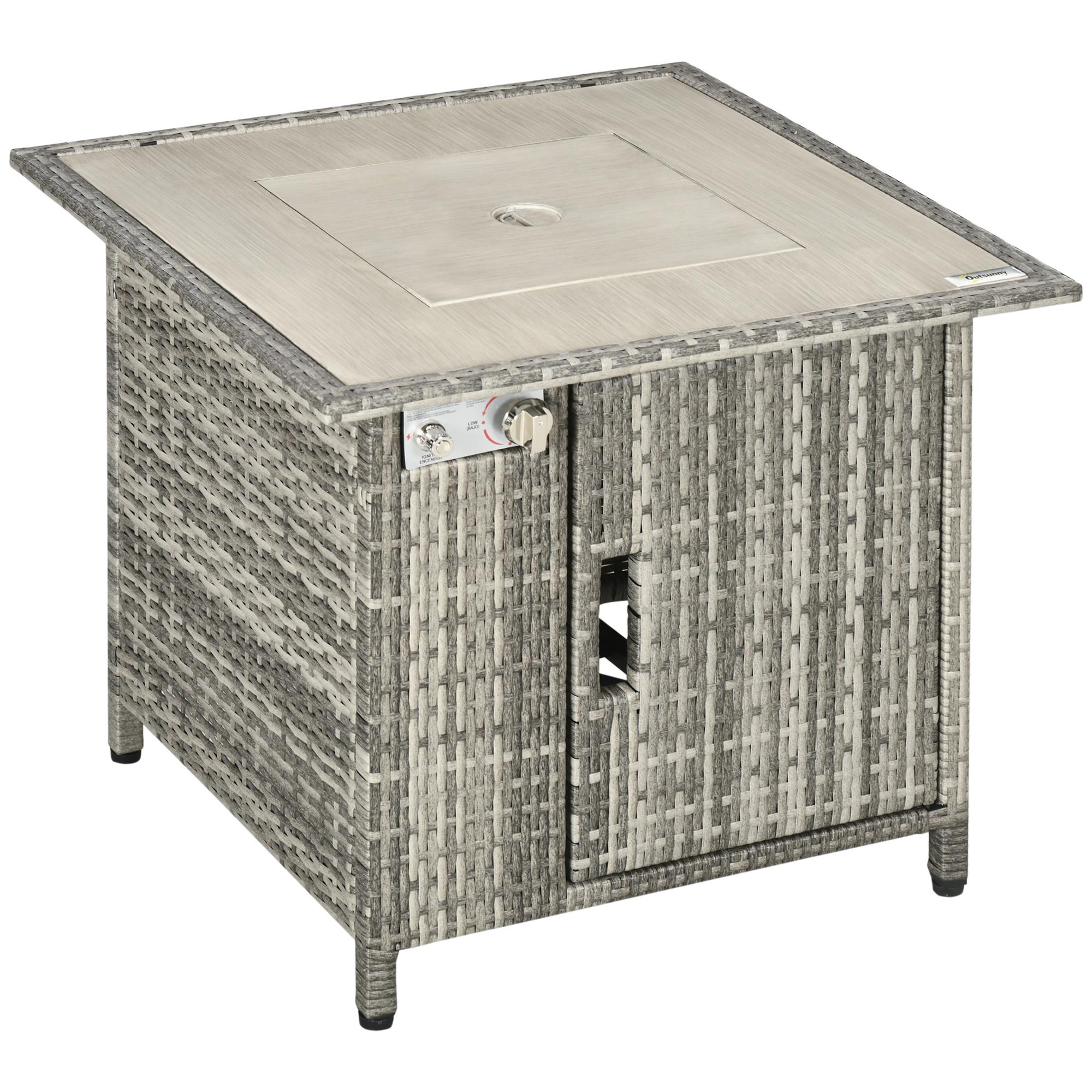 14.5kW Rattan Gas Fire Pit Dining Table, Grey | Kaiku