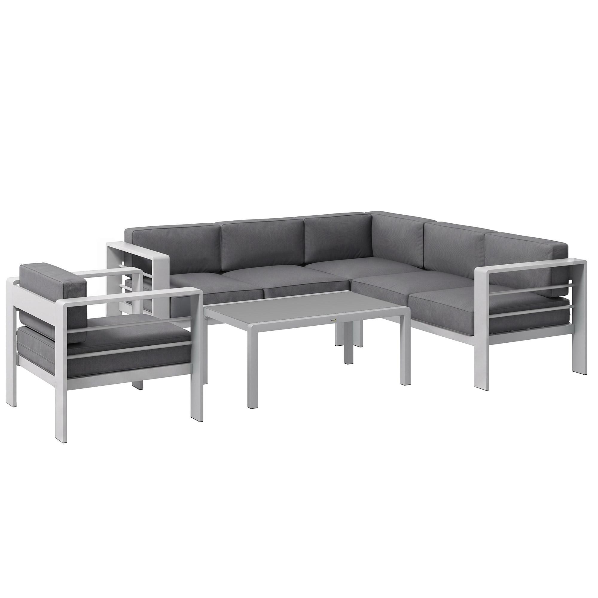 5-Piece Aluminium Garden Sofa Set with Glass-Top Table, Grey | Kaiku