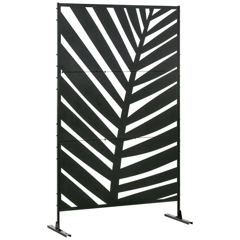 Banana Leaf Metal Privacy Screen with Stand, Black | Kaiku