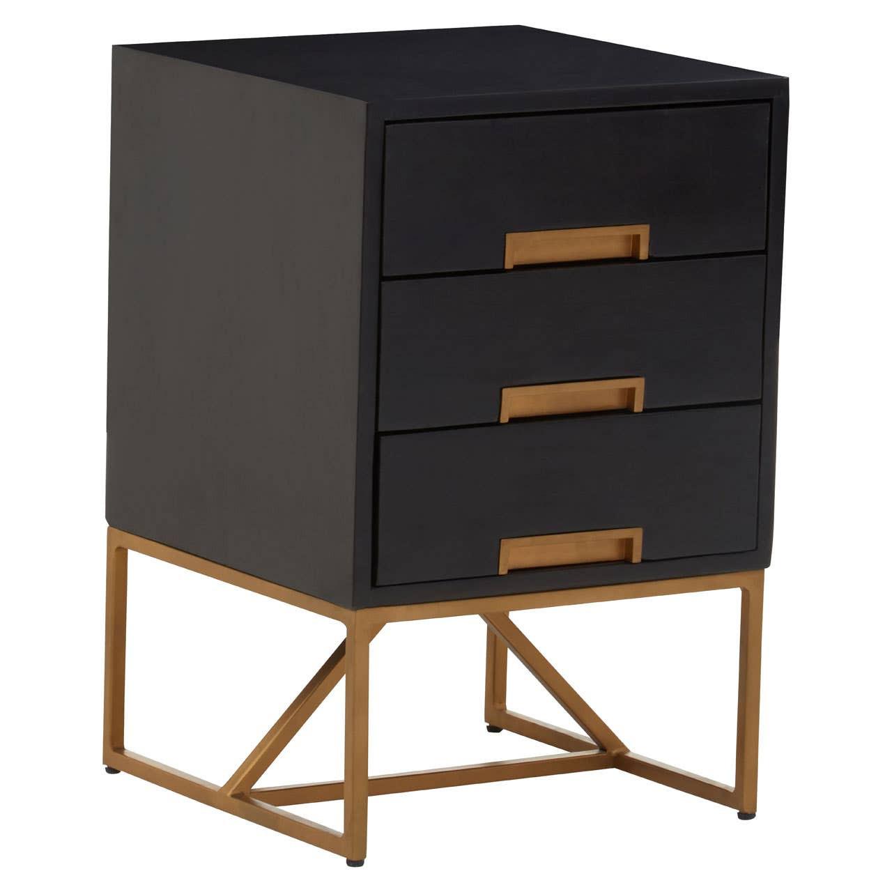 Kochi Black Mango Wood Side Table with 3 Drawers | Kaiku