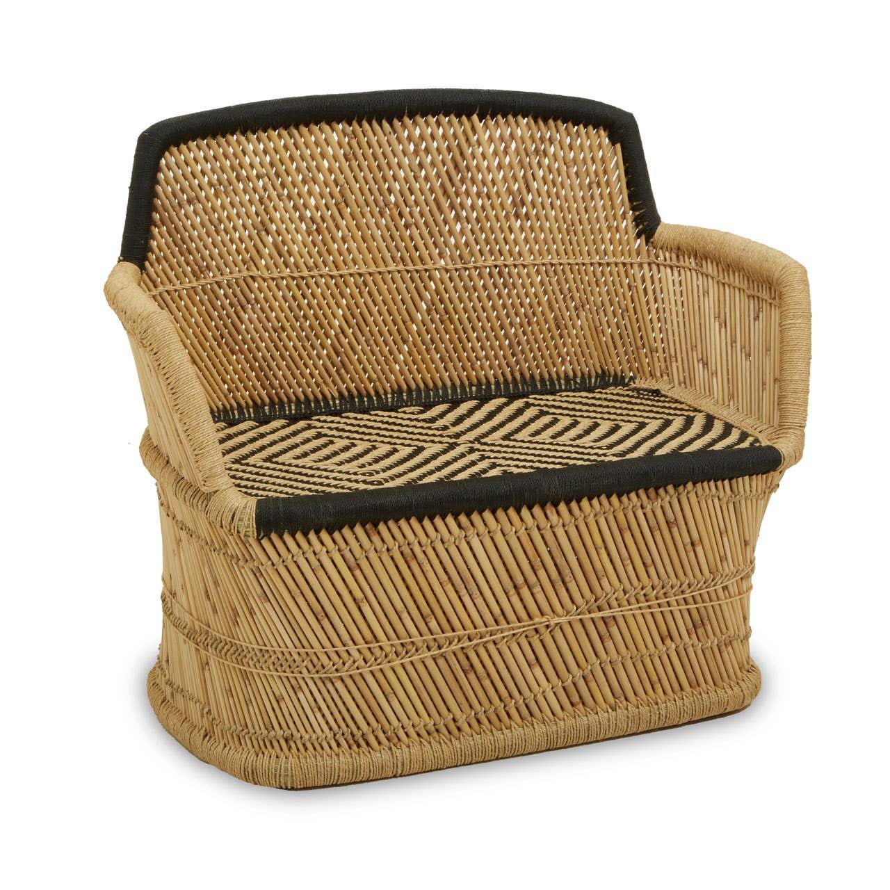 Rowan Two Seater Natural And Black Woven Bamboo Small Sofa | Kaiku