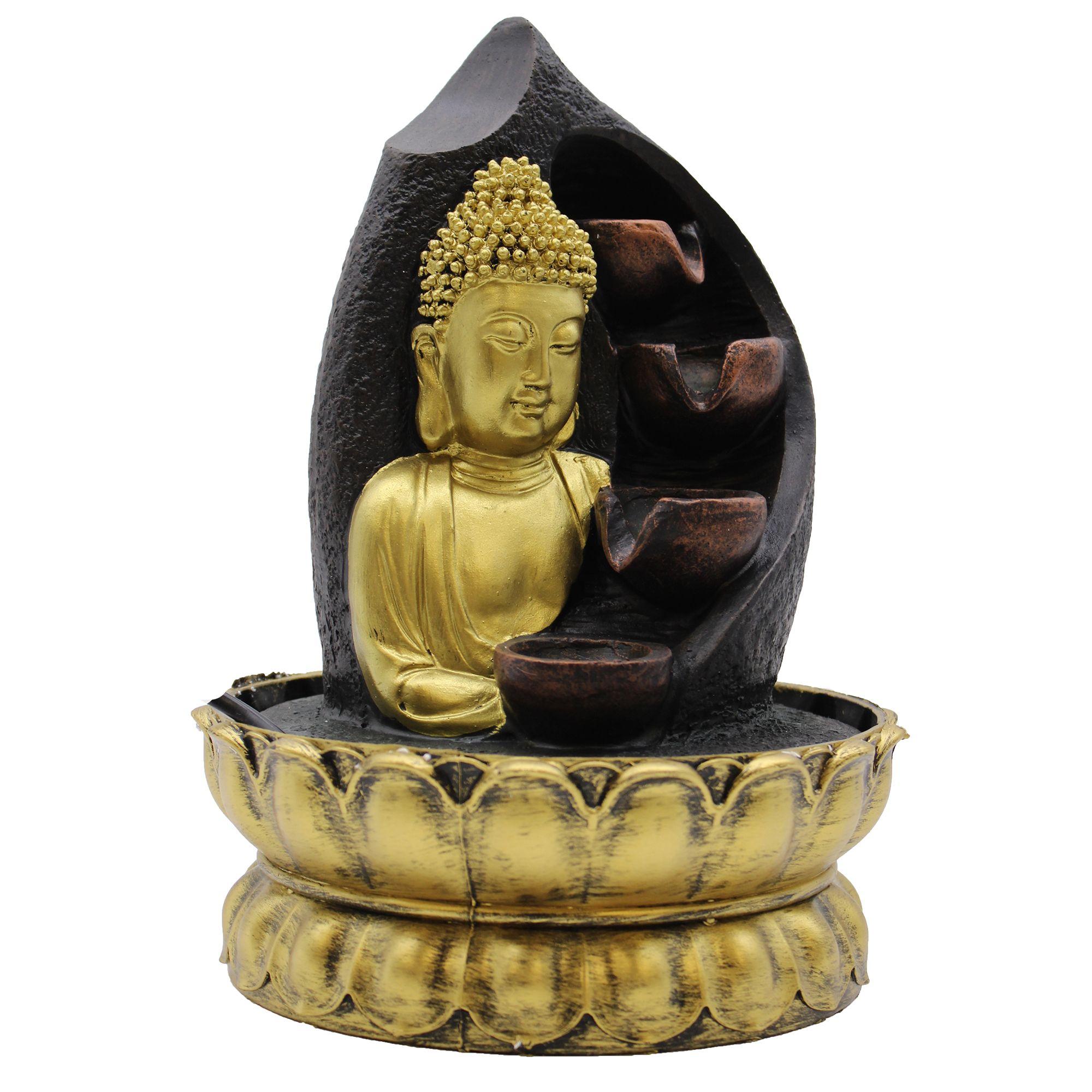 Tabletop Water Feature - Golden Buddha & Pouring Pots | Kaiku