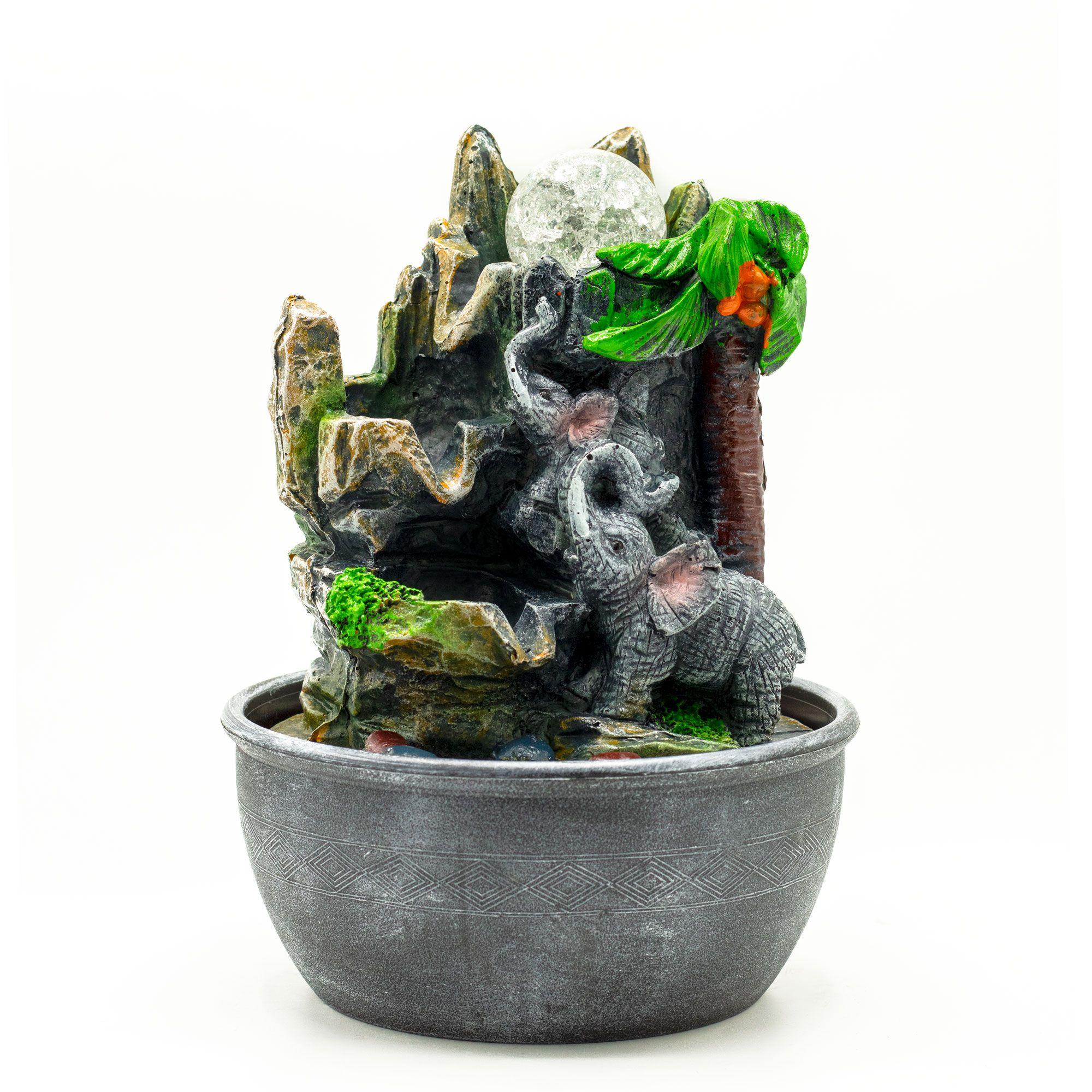 Tabletop Water Feature - Elephants & Palm Tree | Kaiku