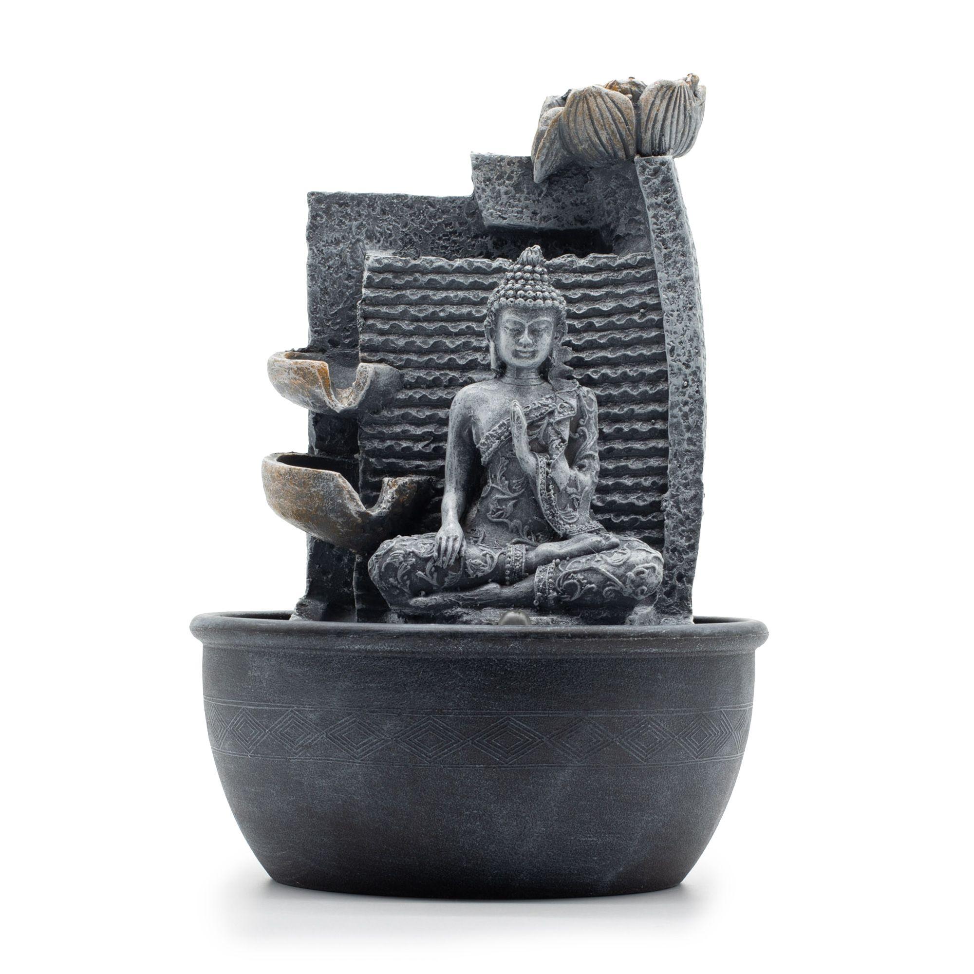 Tabletop Water Feature - 19x19x28cm - Buddha, Lotus Flower Cascading Potsx | Kaiku