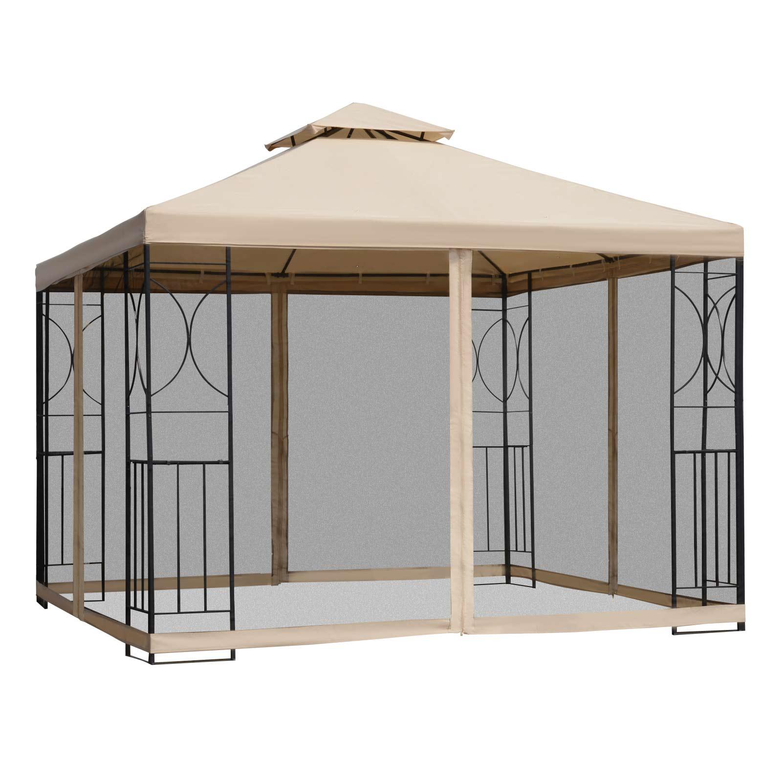 3 x 3m Double-Roof Garden Gazebo with Netting | Kaiku