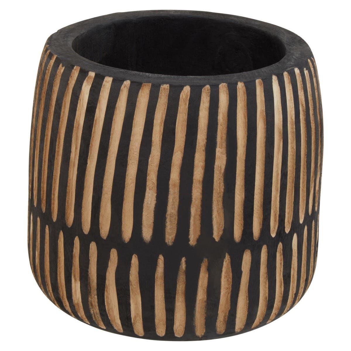 Arlo Large Engraved Natural And Black Wooden Planter | Kaiku