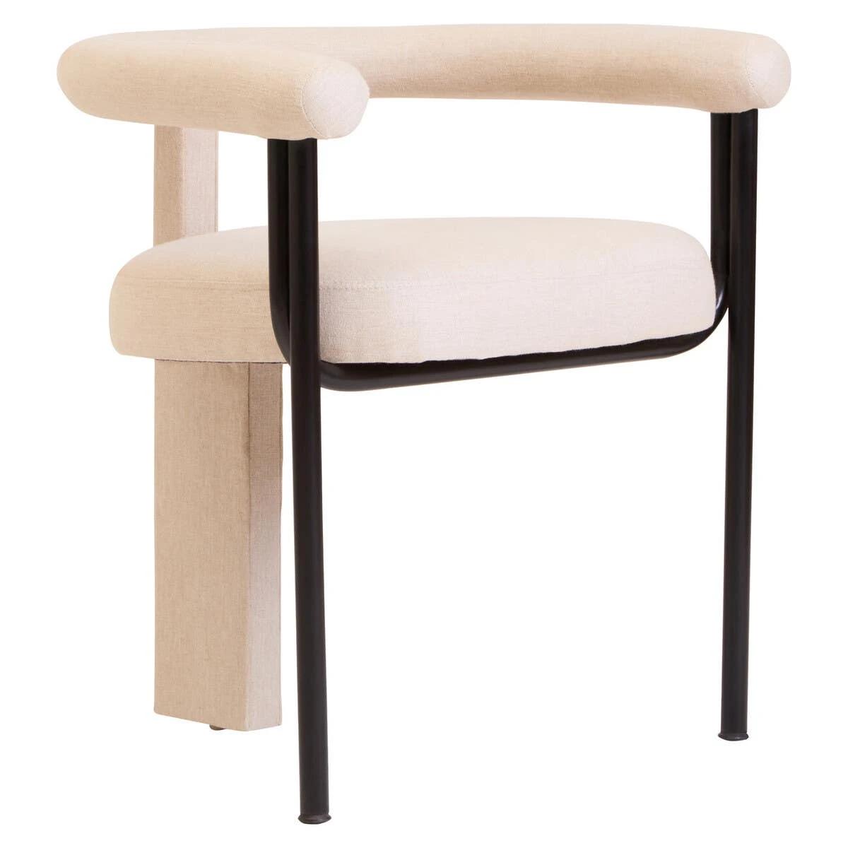 Perdoba Cream Textured Linen Dining Chair with Black Metal Frame | Kaiku