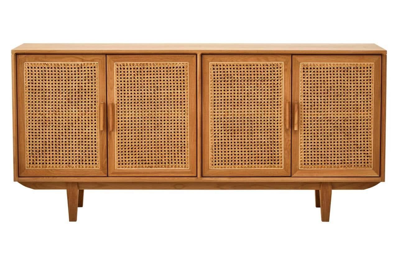 Lyon Rattan and Oak Wood 4 Door Sideboard | Kaiku