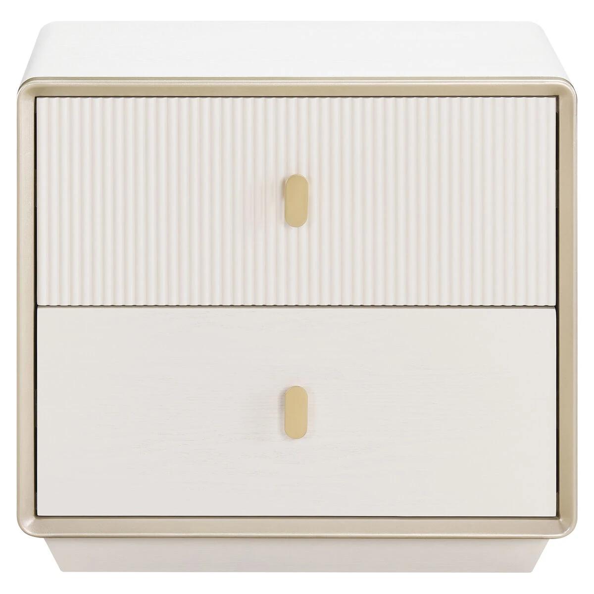 Dorsino Ivory Wood Veneer Two Drawer Bedside Table | Kaiku