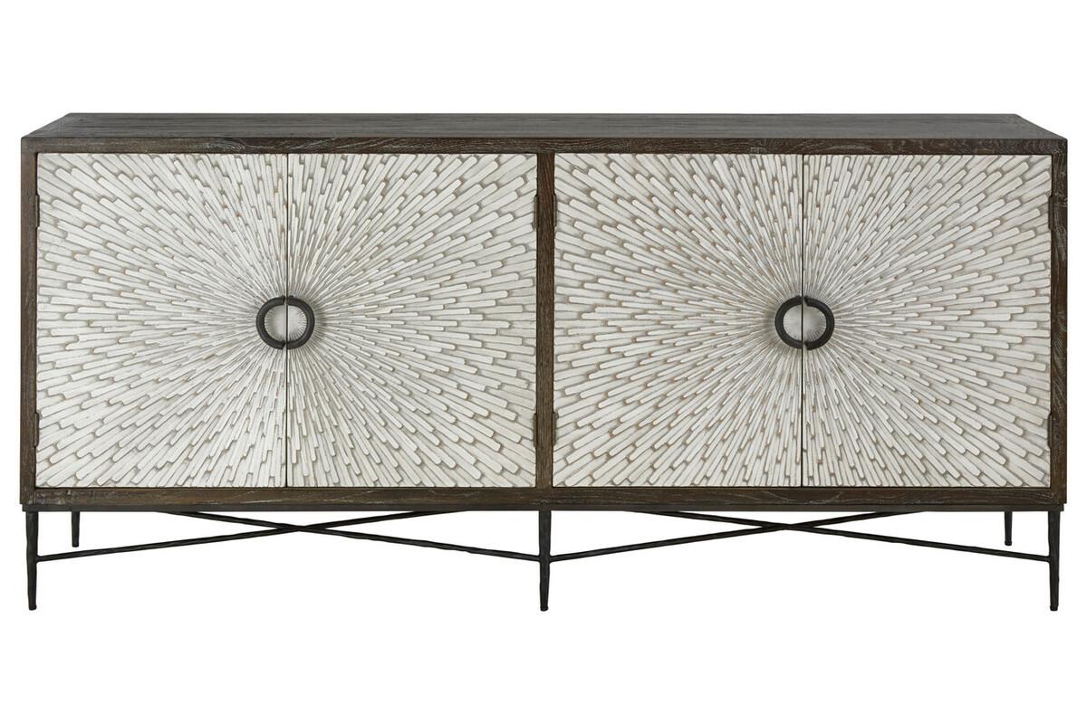 Milan Grey Wash Recycled Elm Wood 4 Door Sideboard | Kaiku