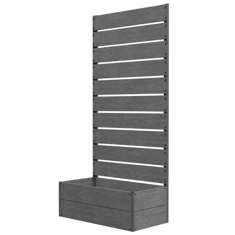 Garden Planter Box with Back Trellis, Grey | Kaiku