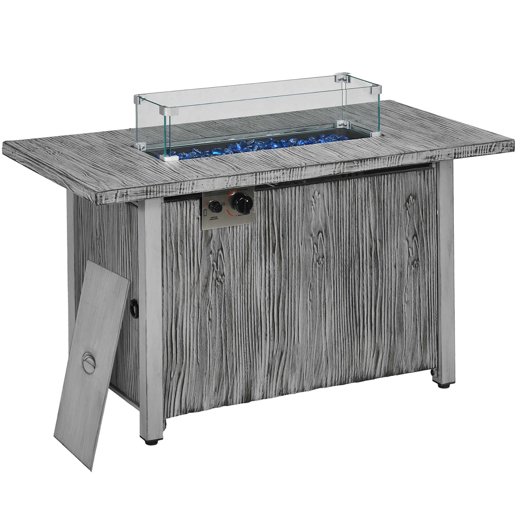 50,000 BTU Gas Fire Pit Table with Glass Screen, Grey | Kaiku