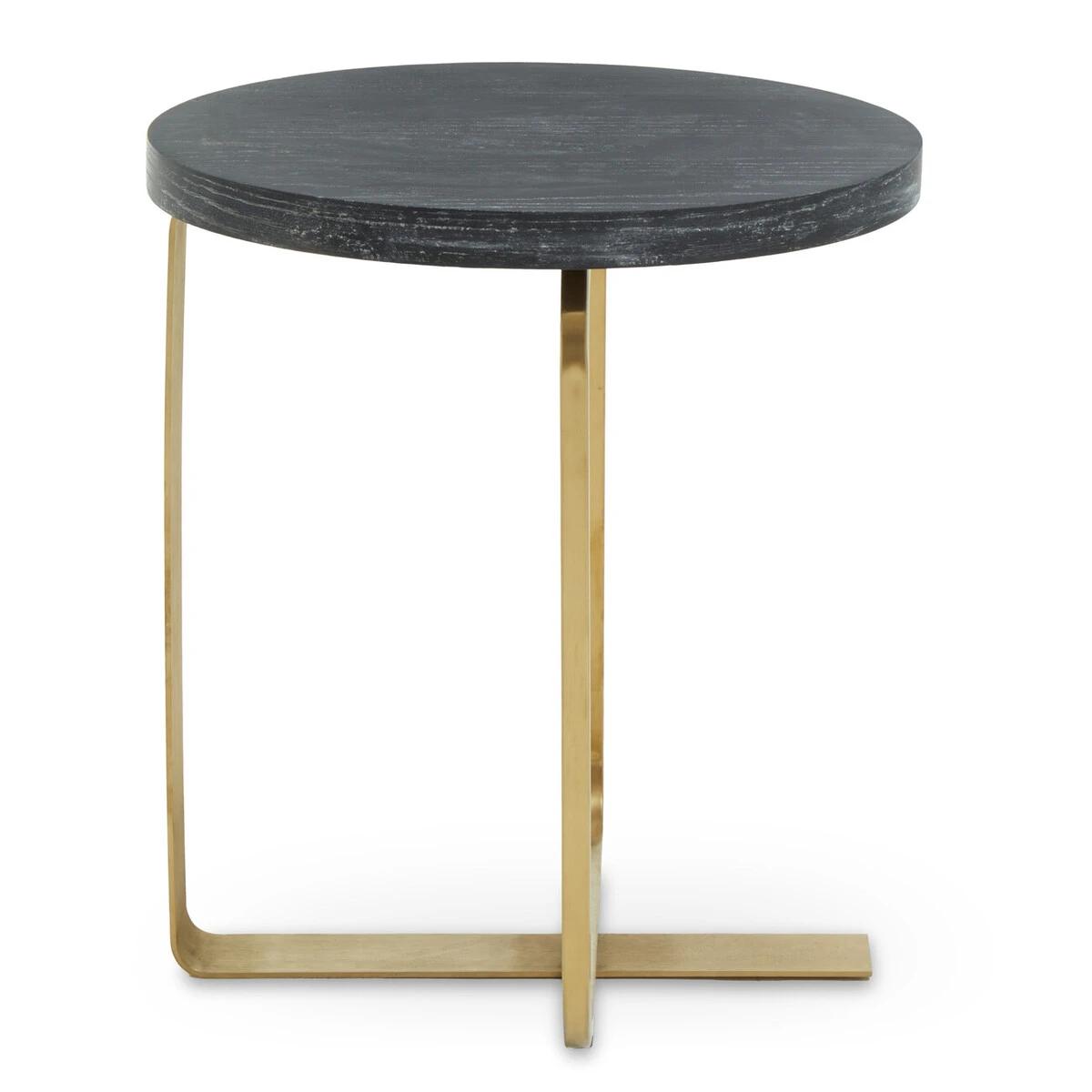 Lena Oak Veneer Round Side Table with Brushed Gold Legs | Kaiku