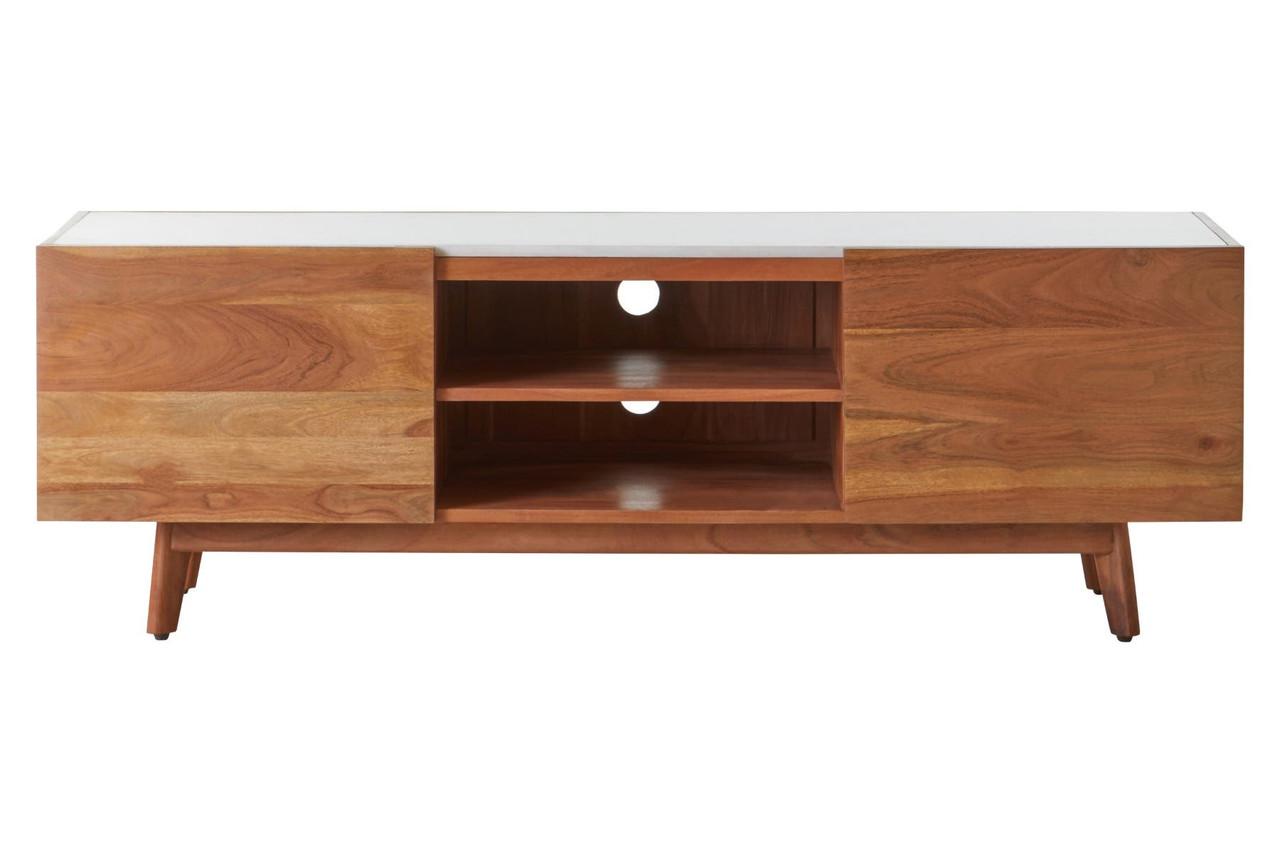 Myan Acacia Wood and White Marble Media Unit | Kaiku