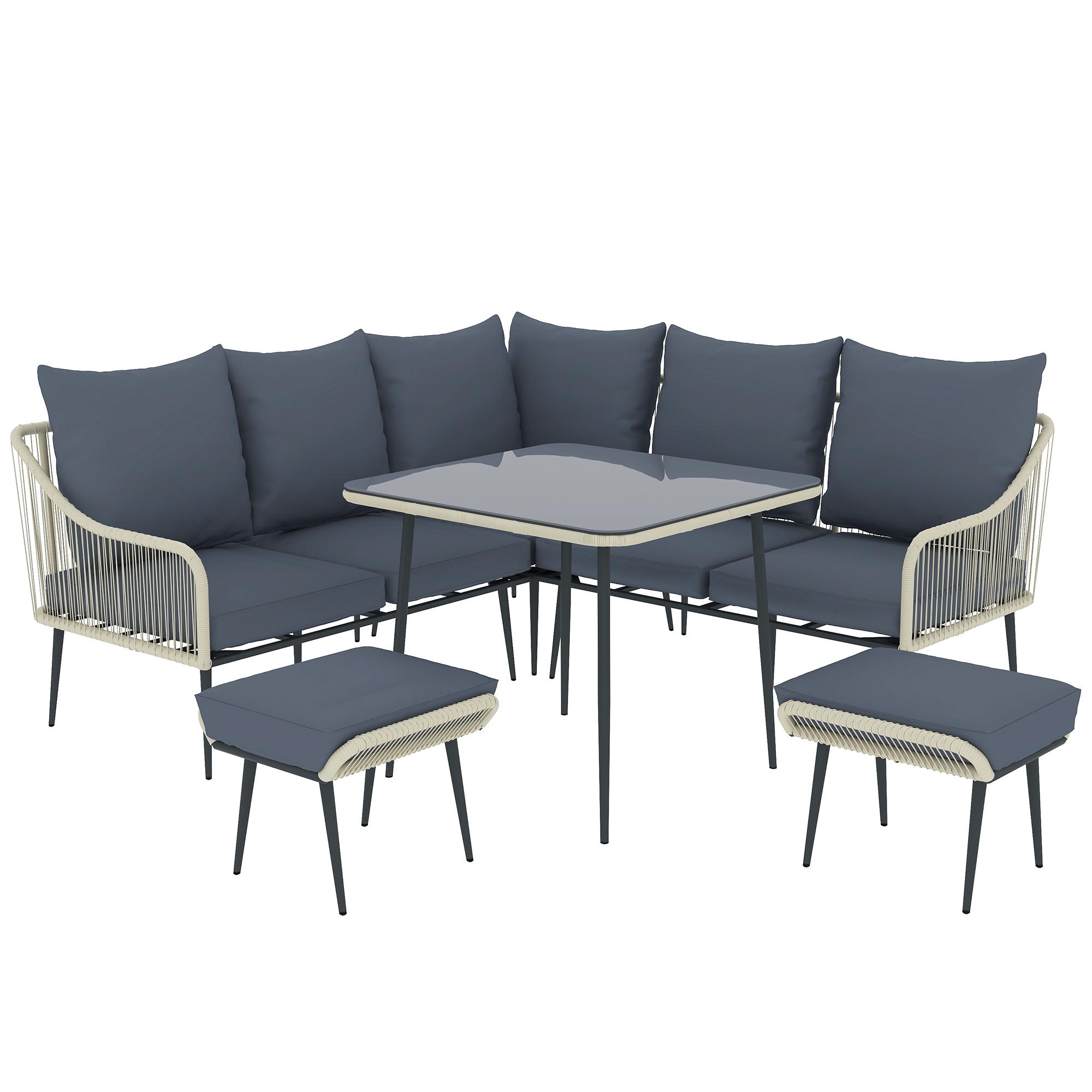 6-Piece Rattan Garden Sofa Set with Washable Covers, Grey | Kaiku