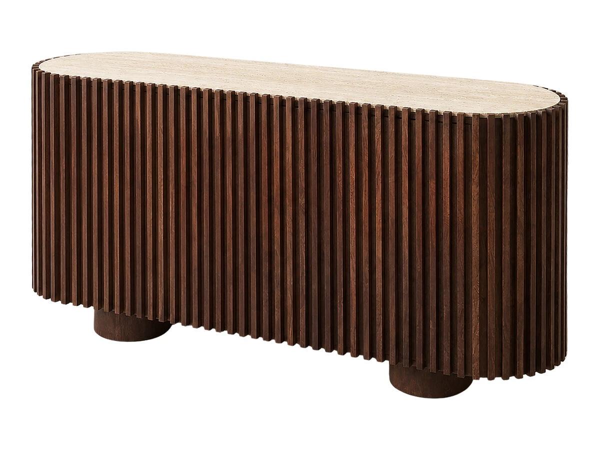Babel Travertine and Mango Wood 2 Door Curved Sideboard | Kaiku