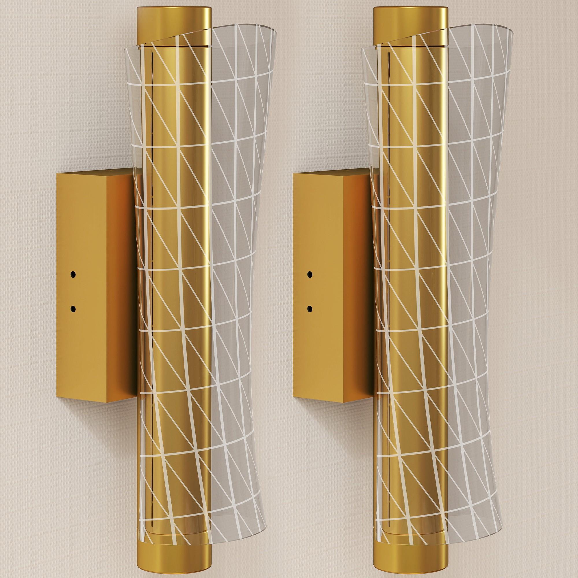 Geometric Mesh LED Wall Lights, Set of 2, Gold | Kaiku