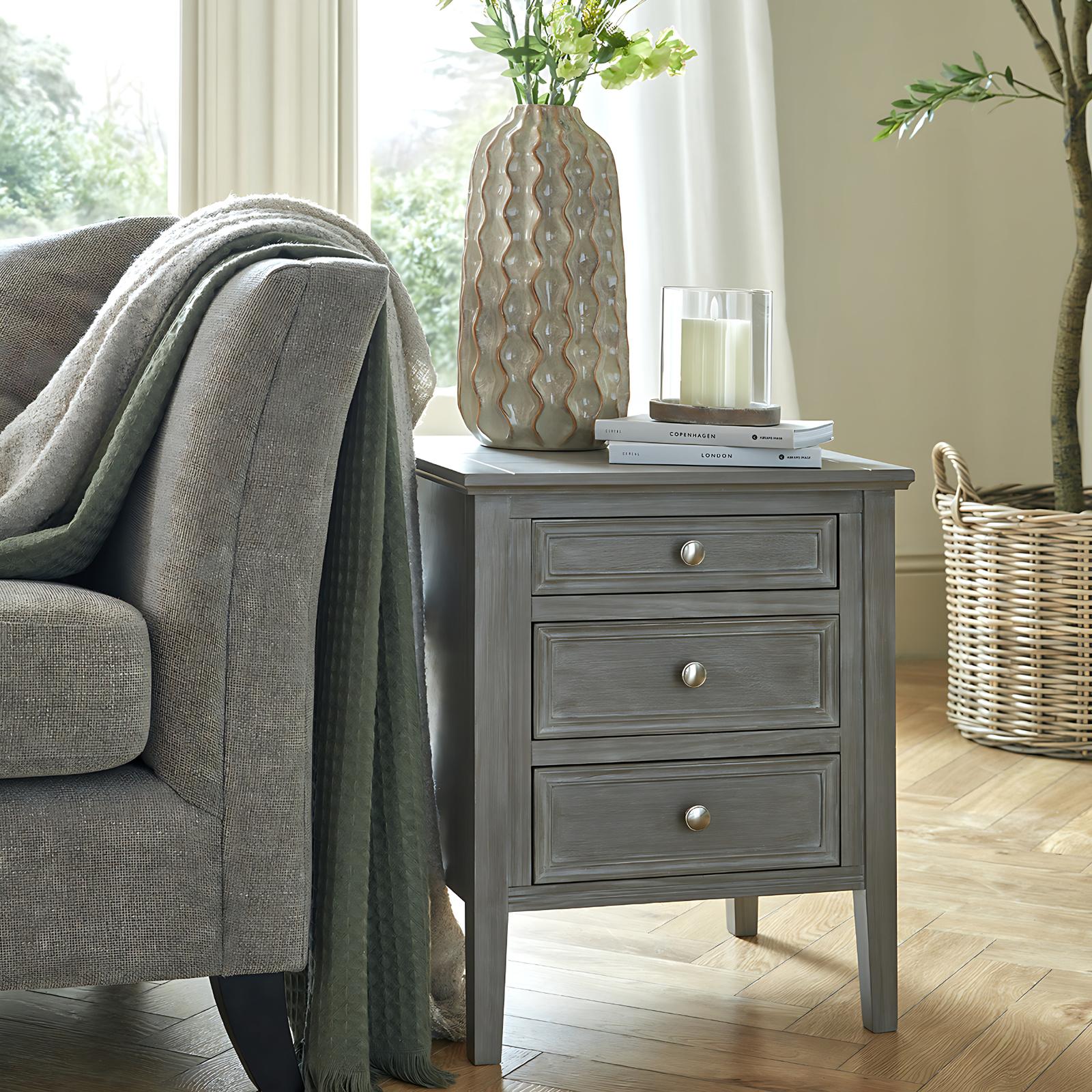 Serene Three Drawer Bedside Table | Kaiku