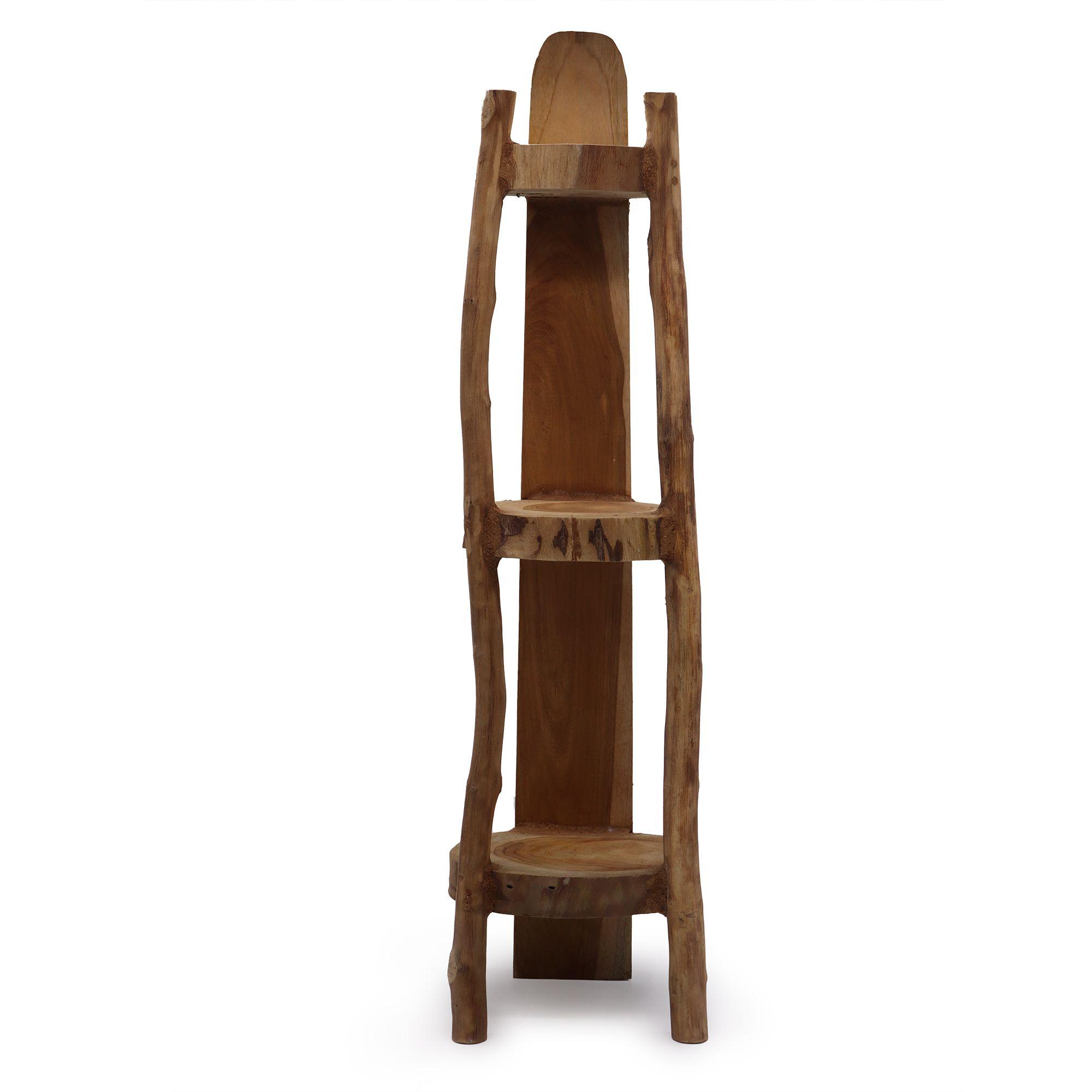 Natural Teak Corner Shelf Unit – 3 Tier Display Stand 90cm | Kaiku