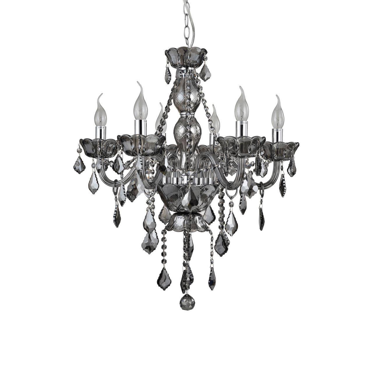 Morano 6 Bulb Smoked Crystal Glass Chandelier | Kaiku