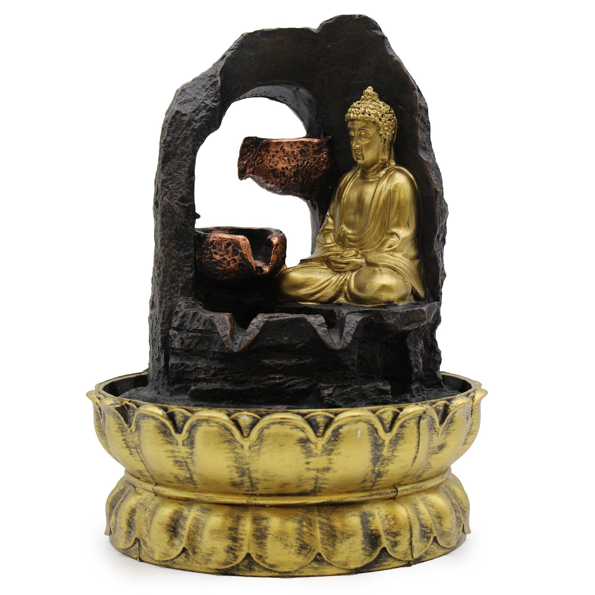 Tabletop Water Feature - 30cm - Golden Meditating Buddha | Kaiku