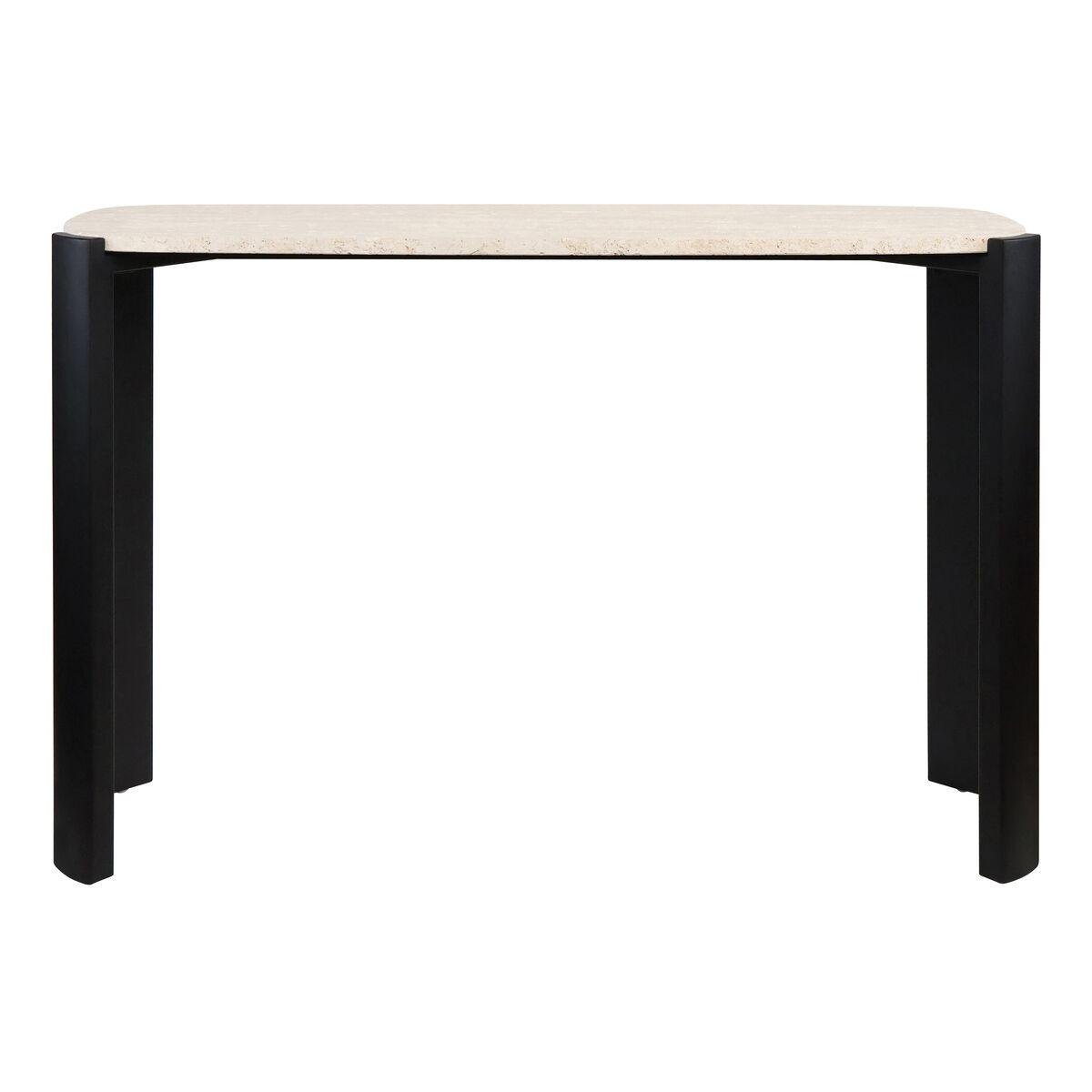 Palermo Travertine Top and Black Acacia Wood Console Table | Kaiku
