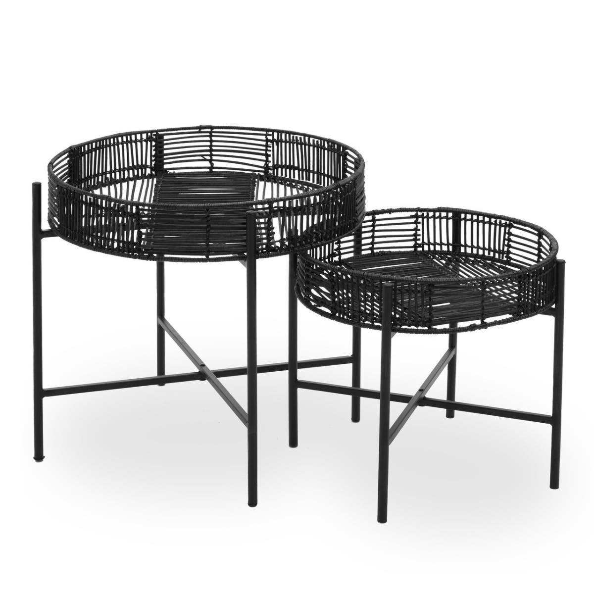 Batu Set Of 2 Black Rattan Side Tables | Kaiku
