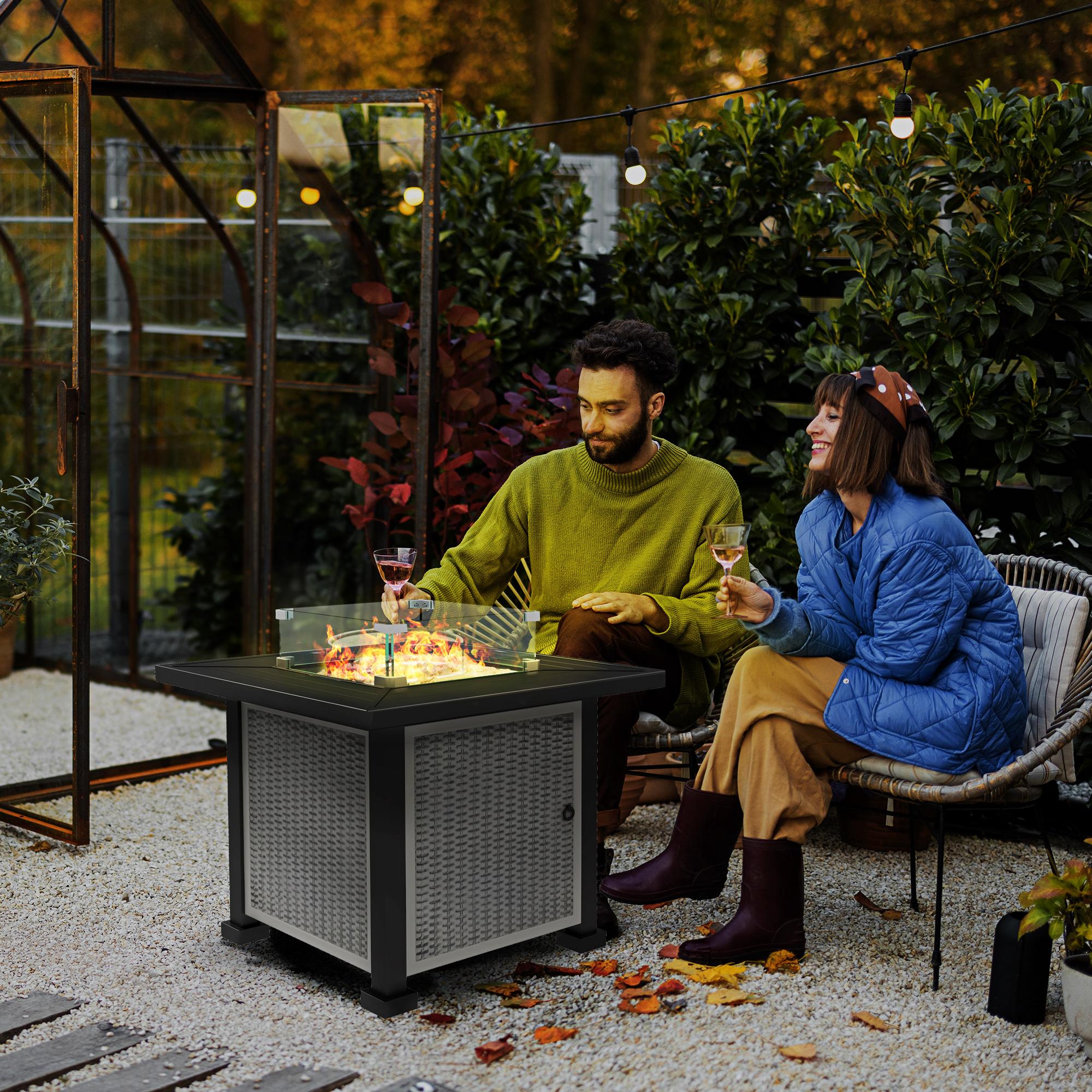 50,000 BTU Gas Fire Pit Table 81cm, Black | Kaiku