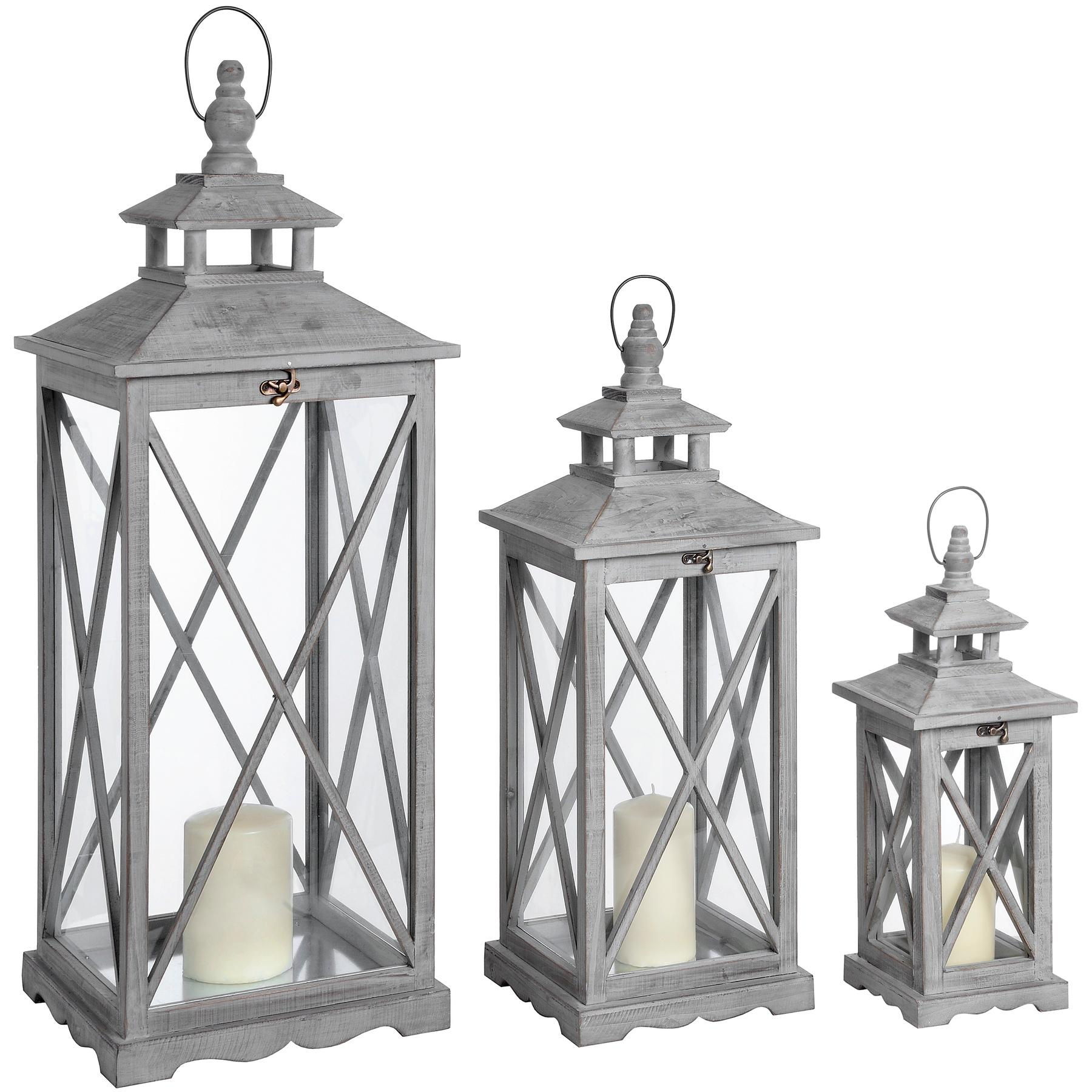 Set Of Three Wooden Lanterns With Traditional Cross Section | Kaiku