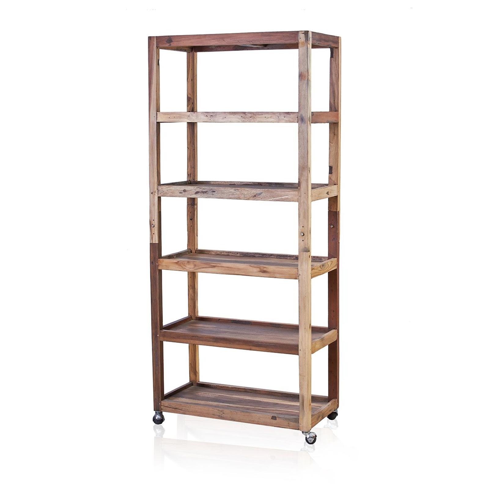 Reclaimed Teak Six Shelf Display Unit with Castors | Kaiku
