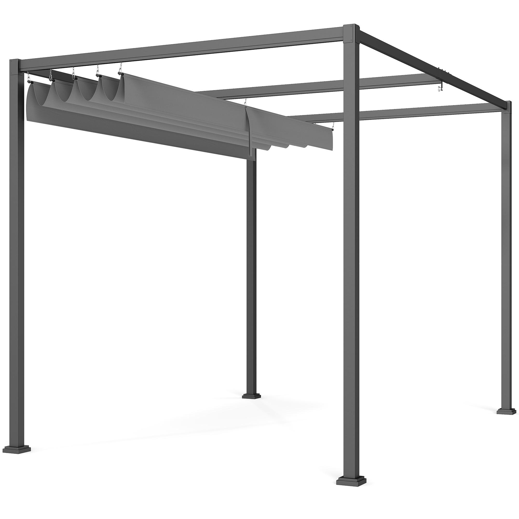 Metal Pergola with Retractable Roof and Drainage, Grey | Kaiku