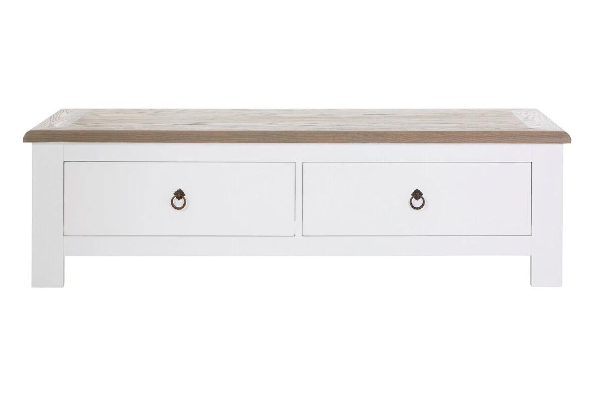Hampstead White and Oak Wood Coffee Table with Drawers | Kaiku