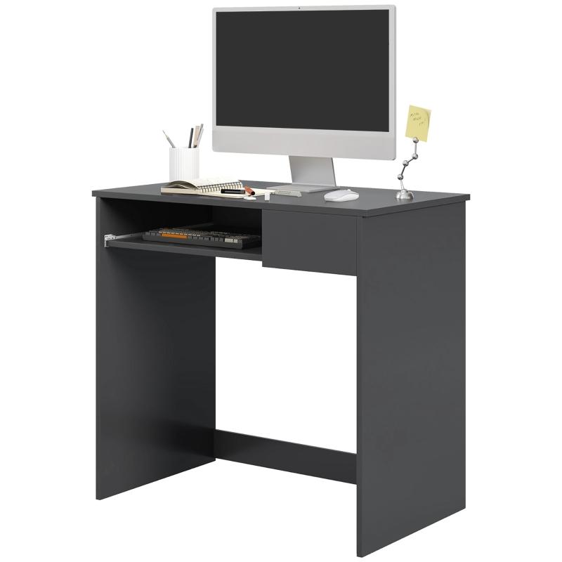 Compact Computer Desk with Keyboard Tray, Grey | Kaiku