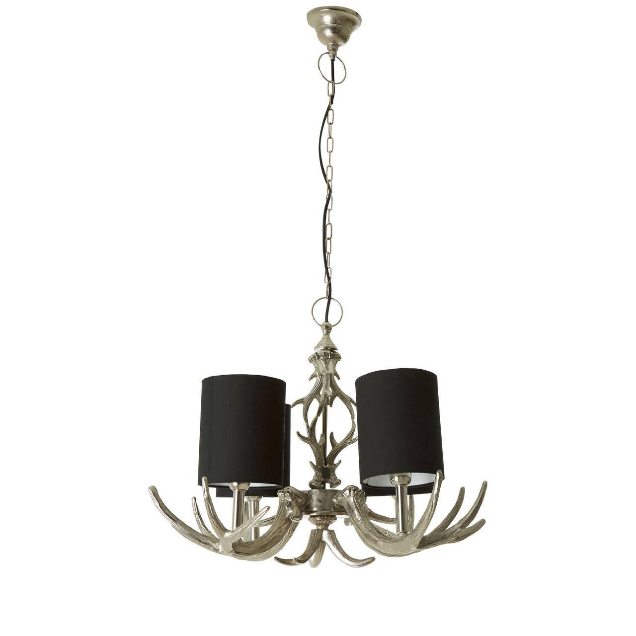 Antler Nickel Finish and Black 4 Shade Chandelier | Kaiku