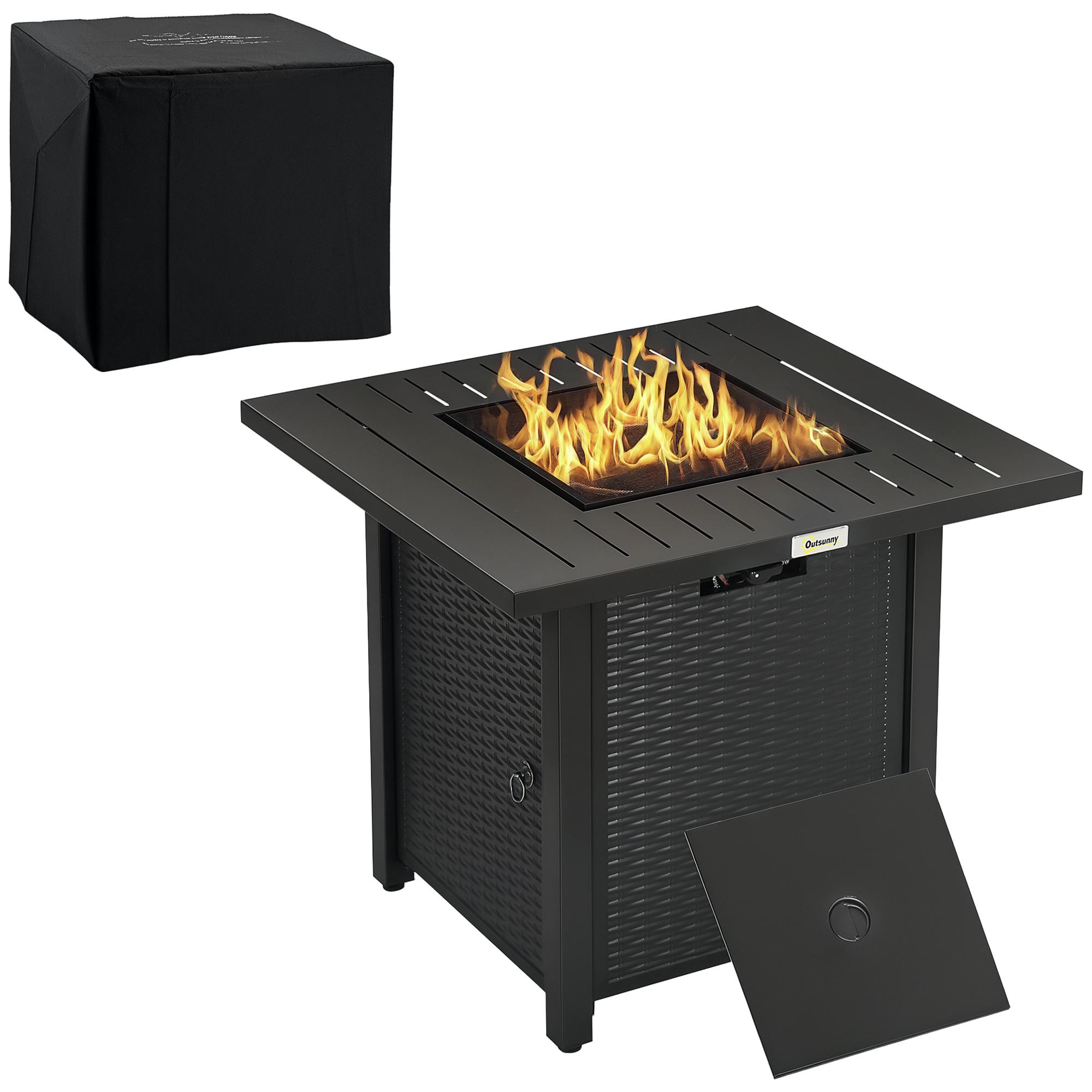 Rattan-Style Propane Gas Fire Pit Table, Black | Kaiku