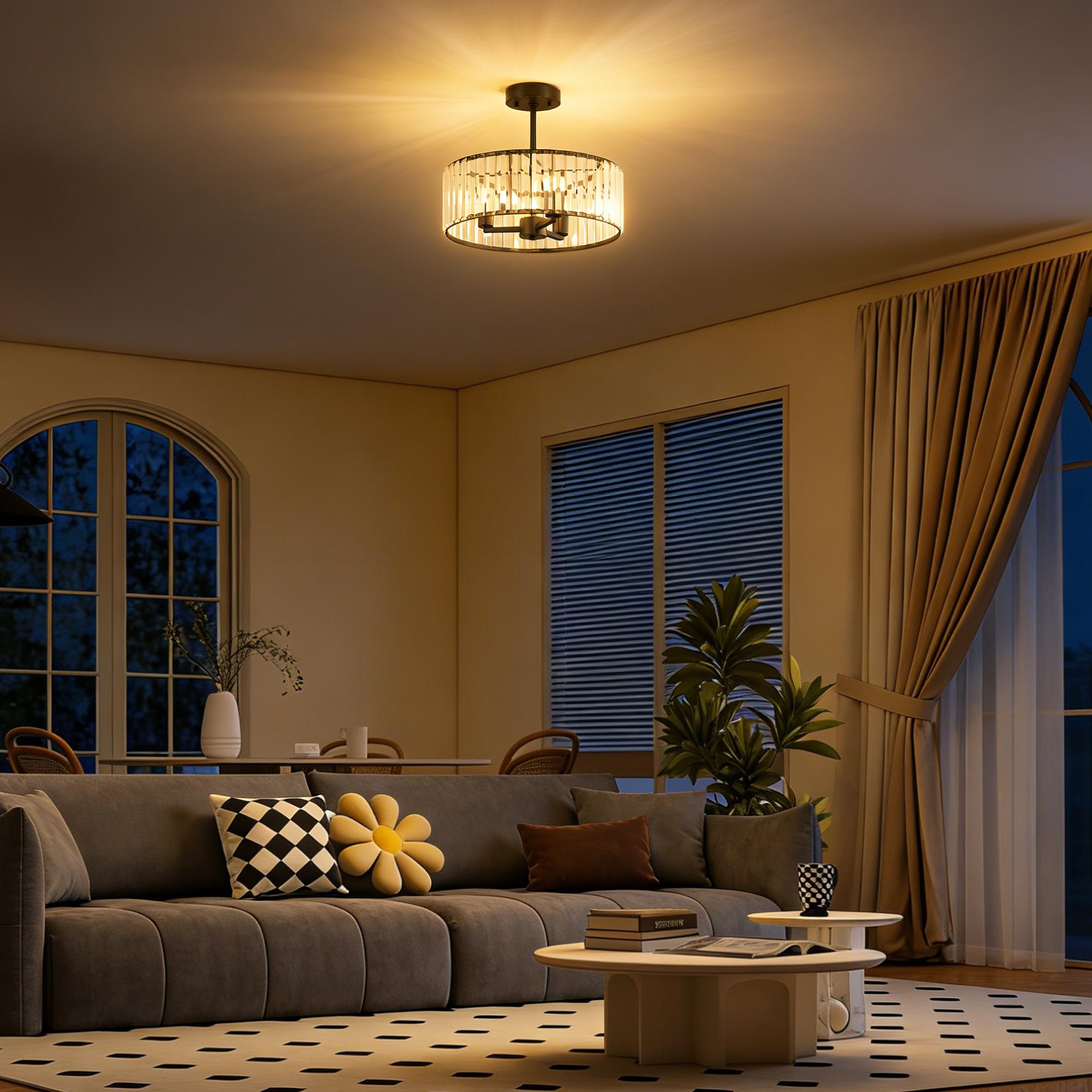 Three-Light Crystal Semi-Flush Ceiling Light | Kaiku