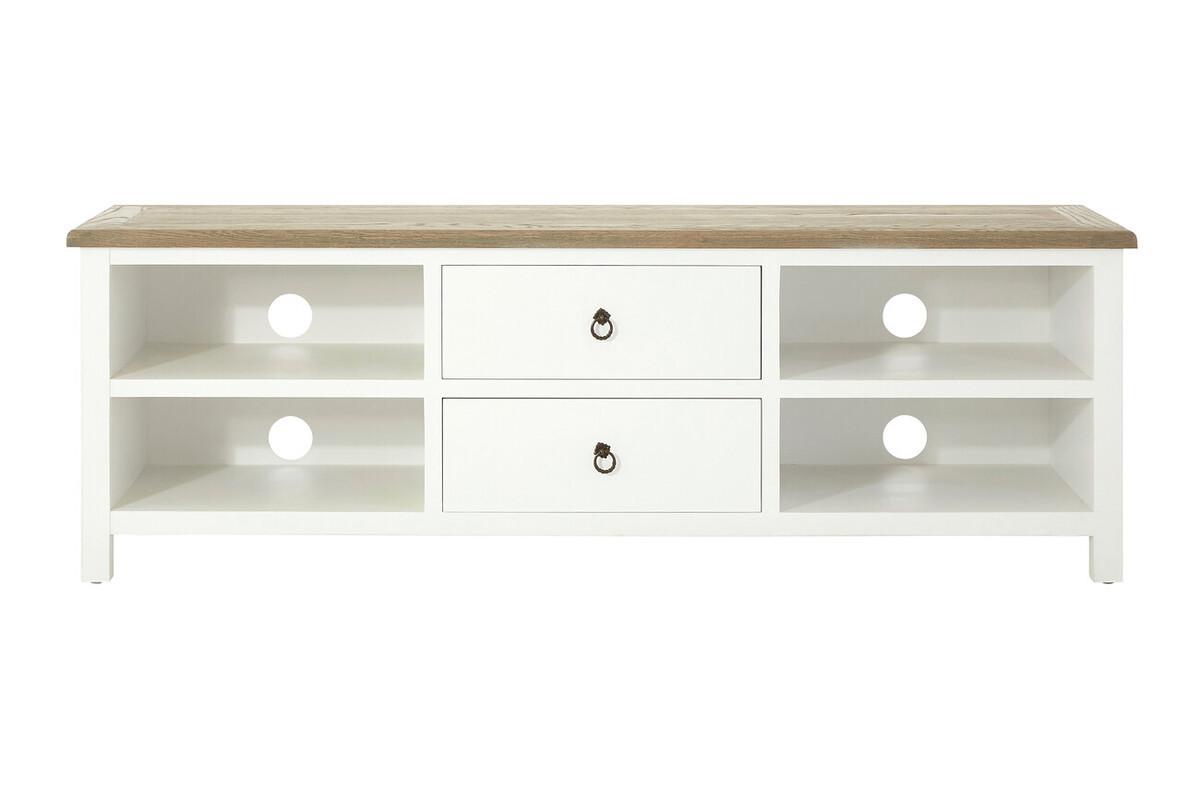 Hampstead White Media Unit with Oak Wood Top | Kaiku