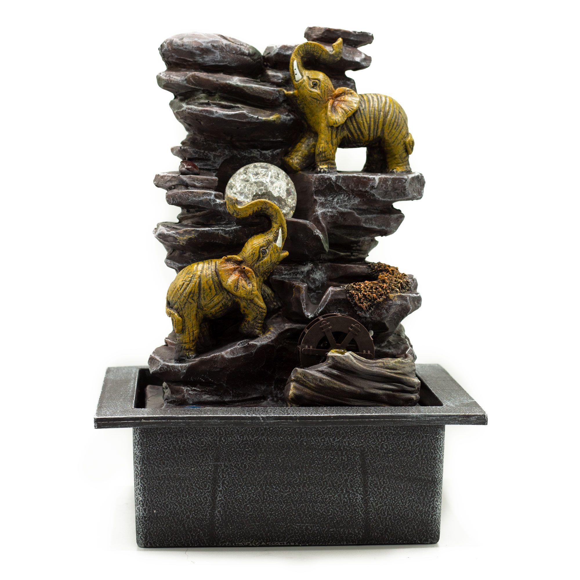 Tabletop Water Feature - Elephants, Crystal Ball & Water Wheel | Kaiku