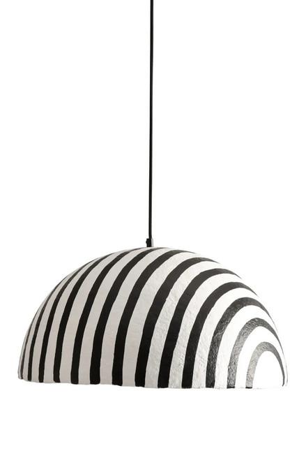 Carta Black and White Stripe Papier Mache Domed Pendant Light | Kaiku