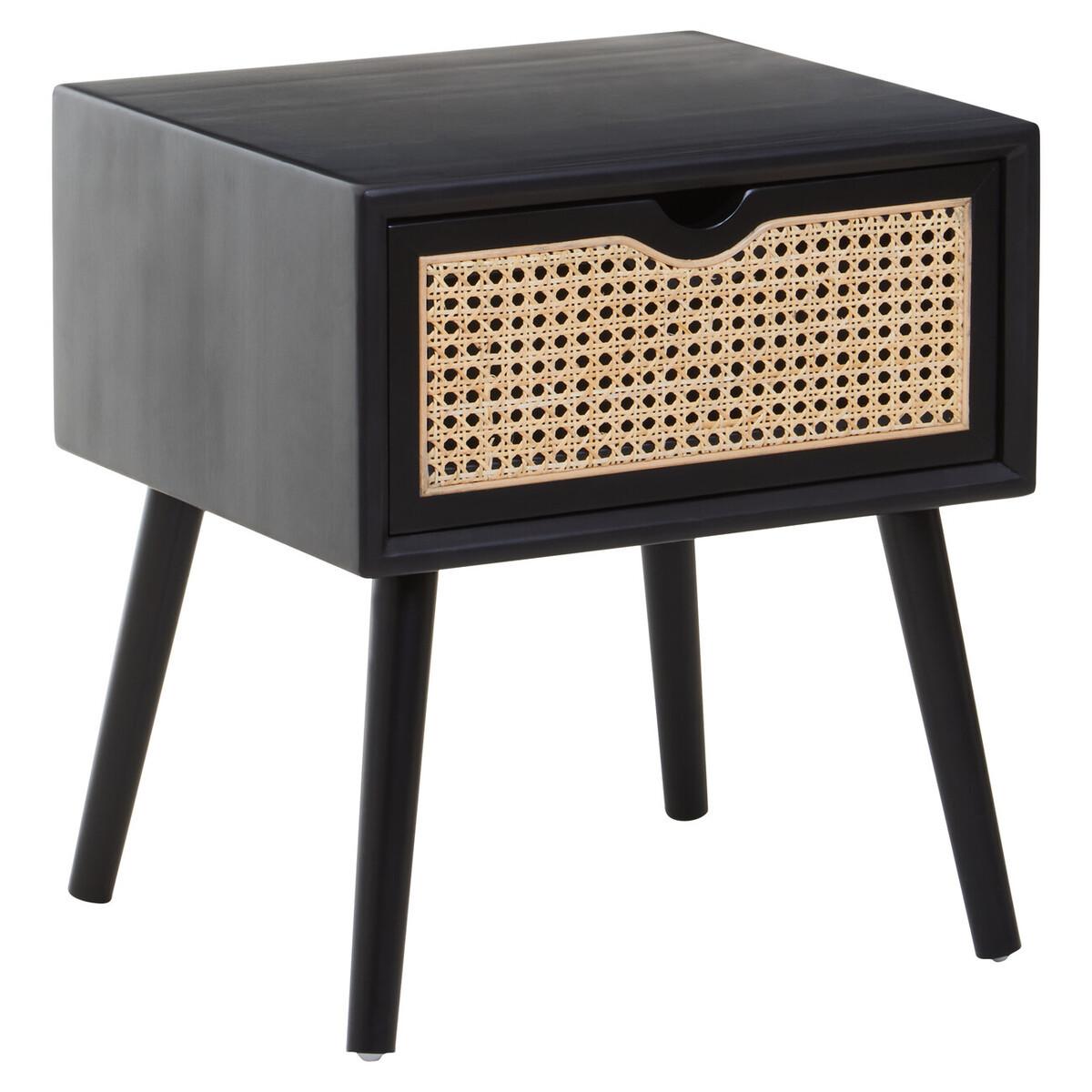 Cebu Black Side Table with Rattan Drawer | Kaiku