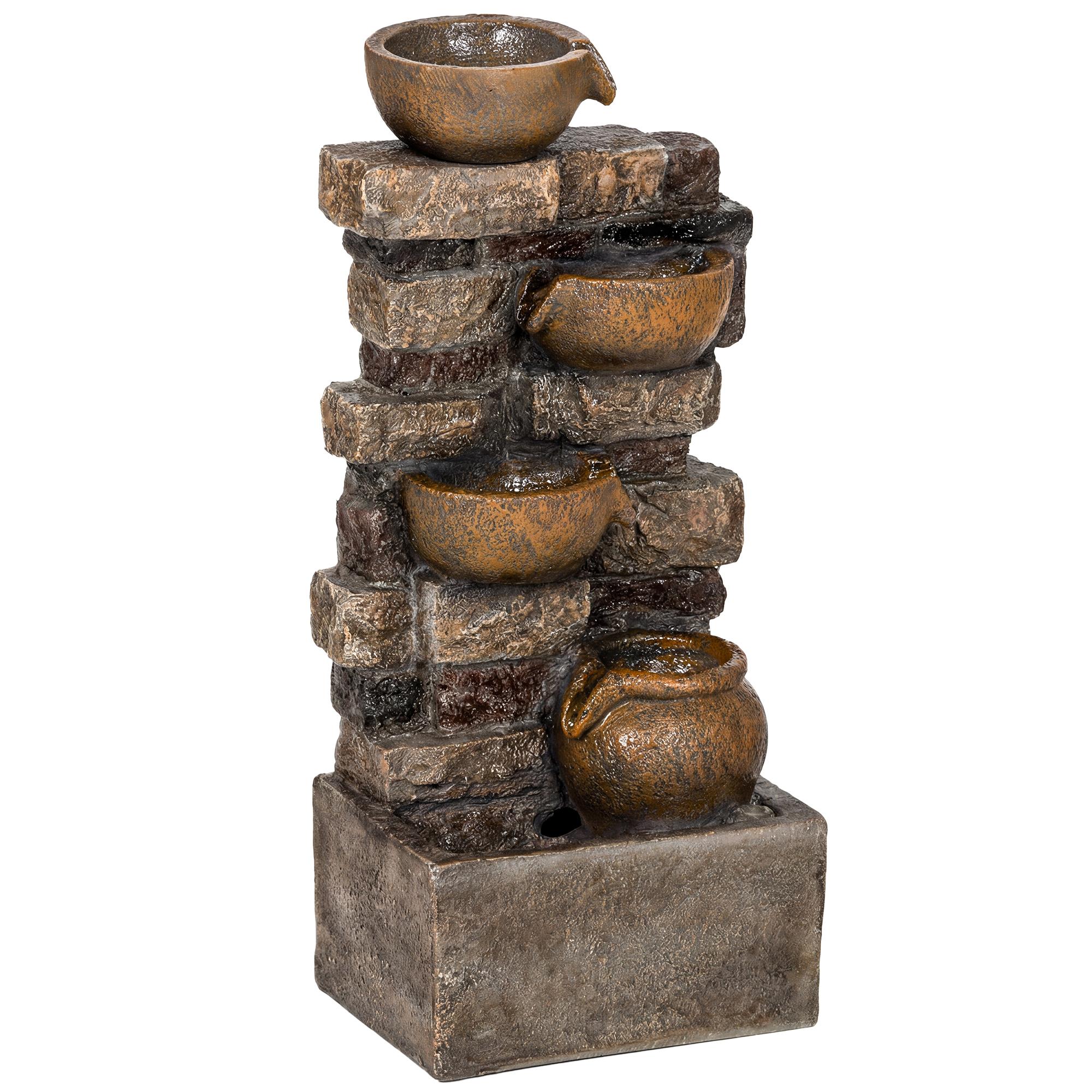 Five-Tier Cascading Fountain with LED Lights, Rustic Brown | Kaiku