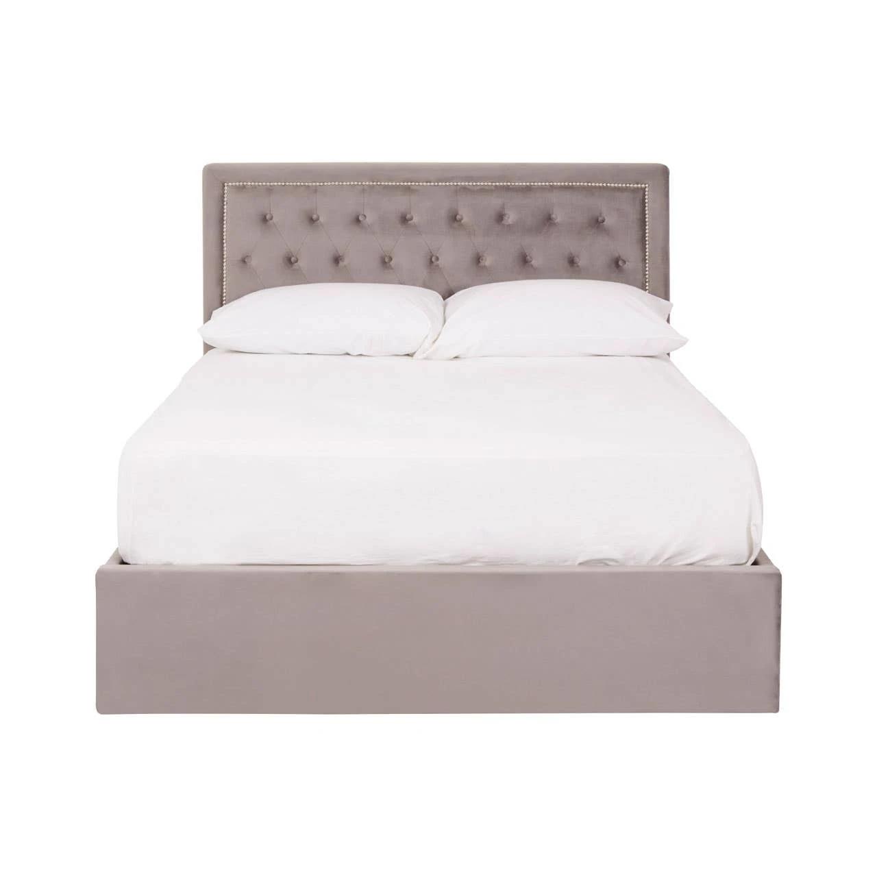 Hannah Grey Velvet Ottoman Bed Double | Kaiku