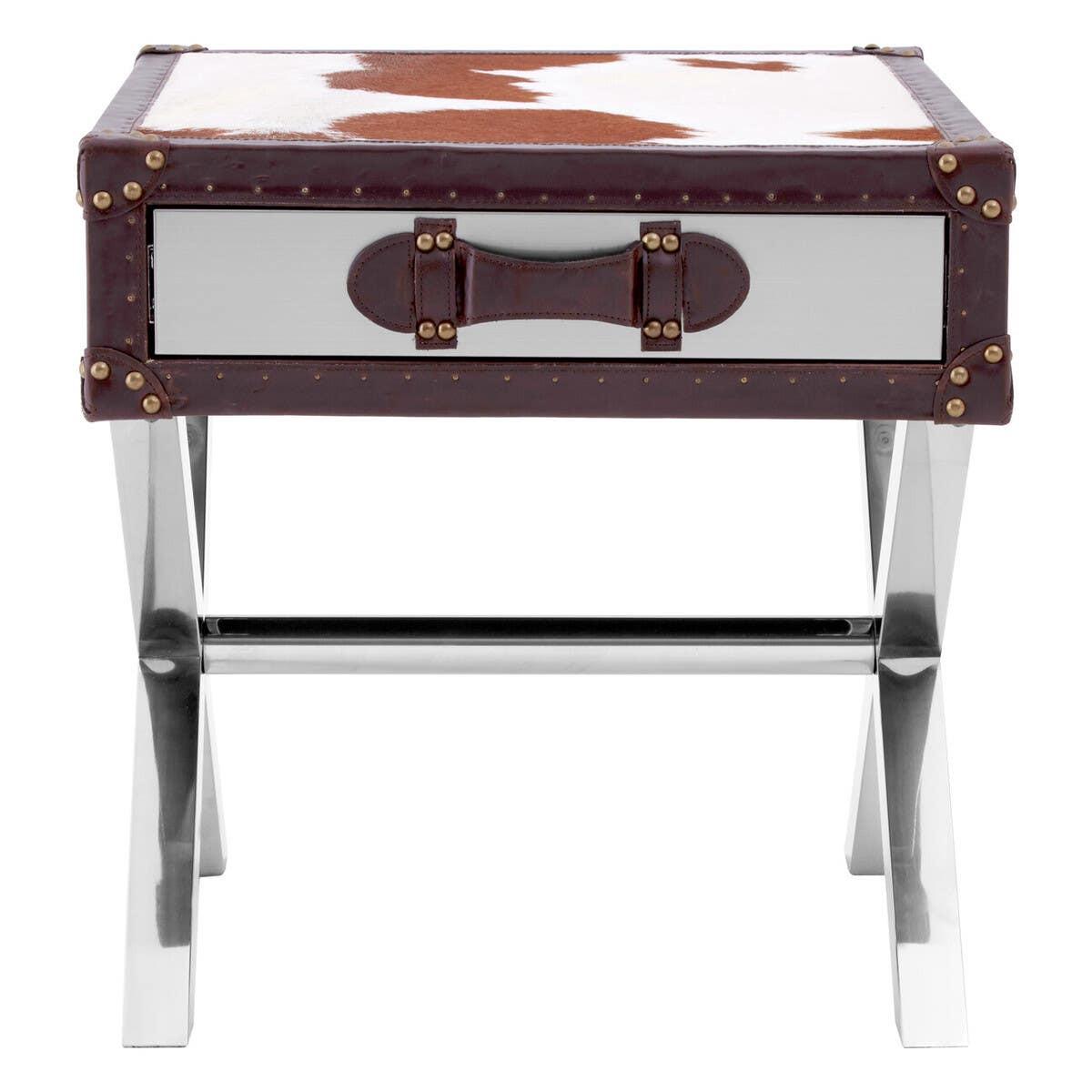 Kensington Townhouse Brown And White Hair on Leather Side Table | Kaiku