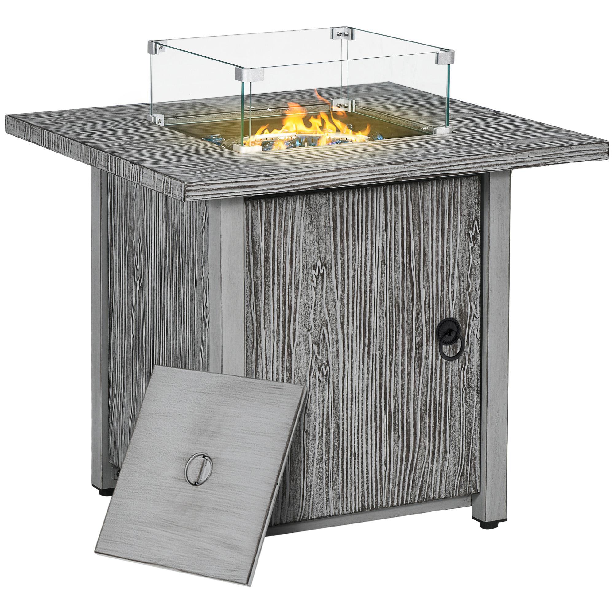 50,000 BTU Gas Fire Pit Table 71cm with Glass Screen, Grey | Kaiku