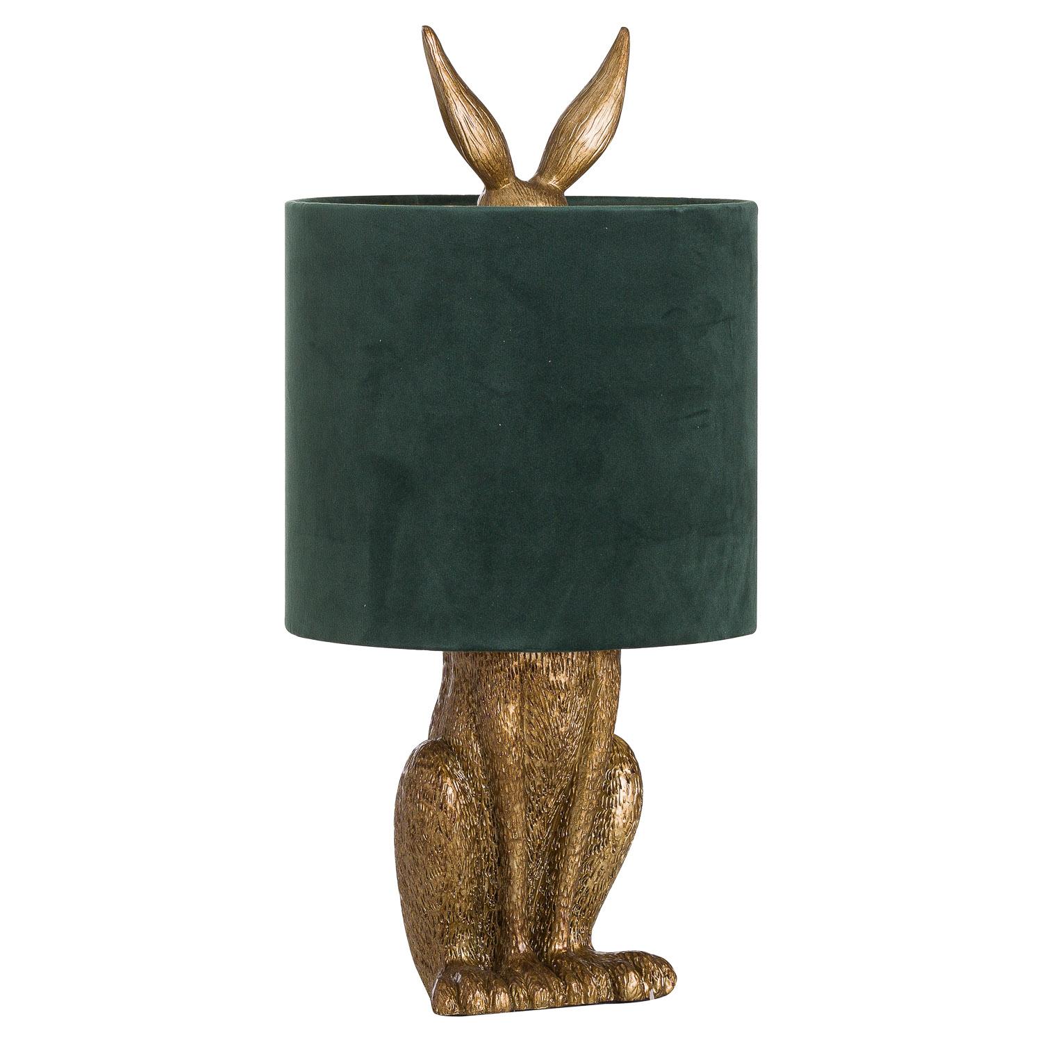 Antique Gold Hare Table Lamp With Green Velvet Shade | Kaiku