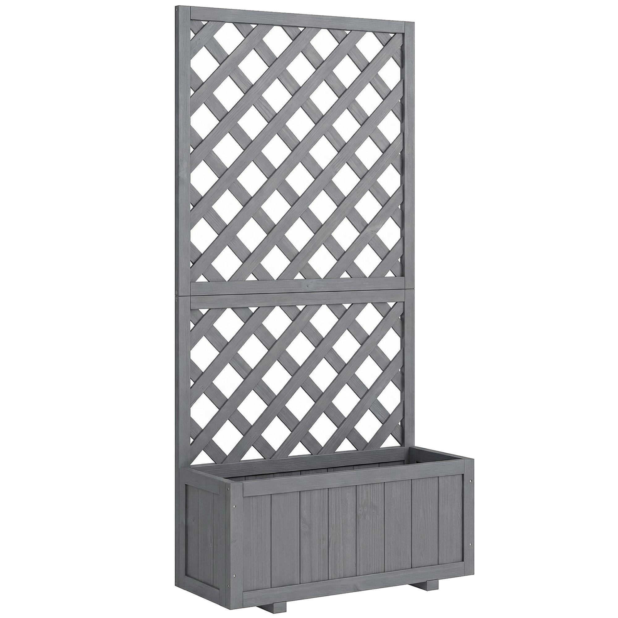 Raised Wooden Planter with Climbing Trellis, Grey | Kaiku
