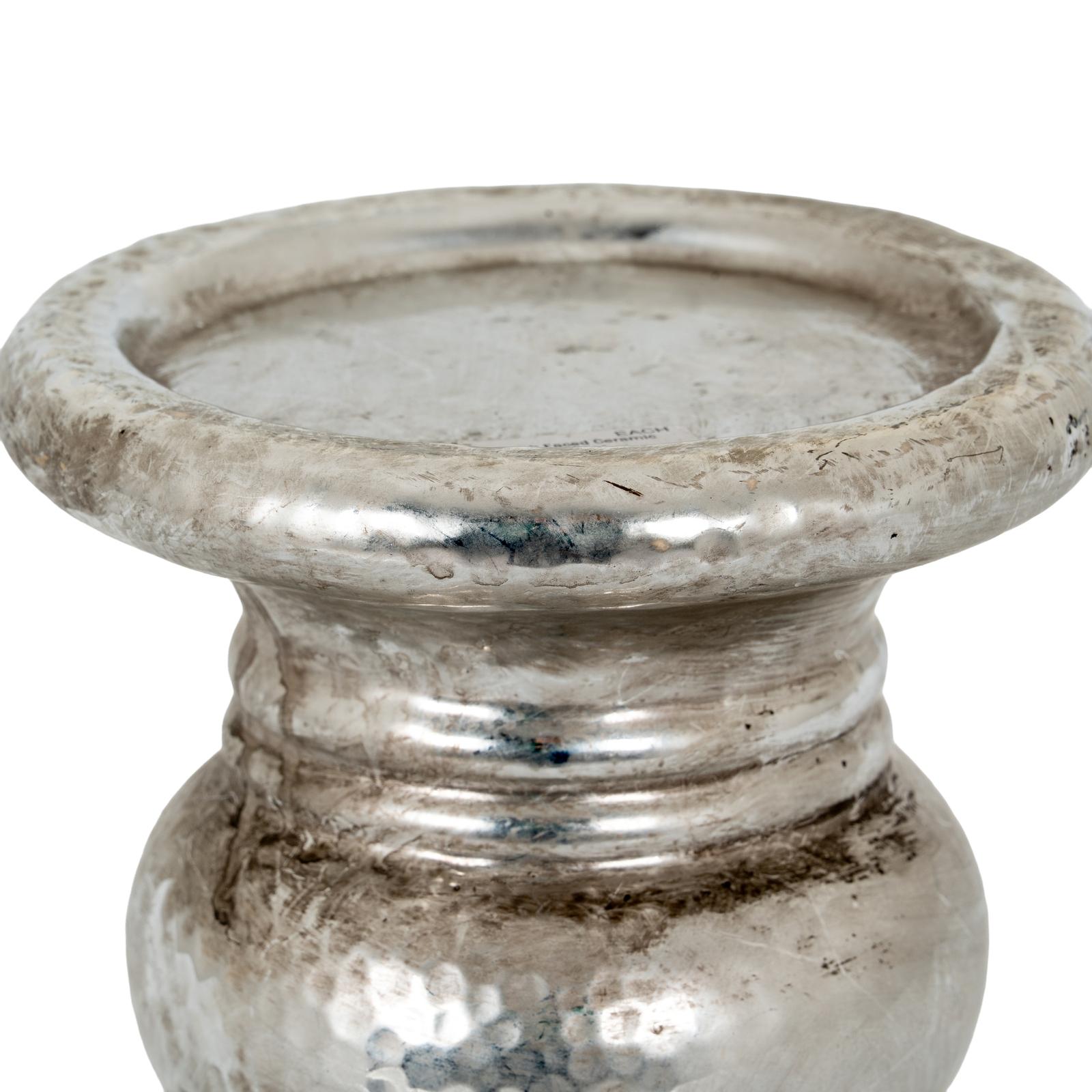 Silver Punch Faced Ceramic Large Candle Holder | Kaiku