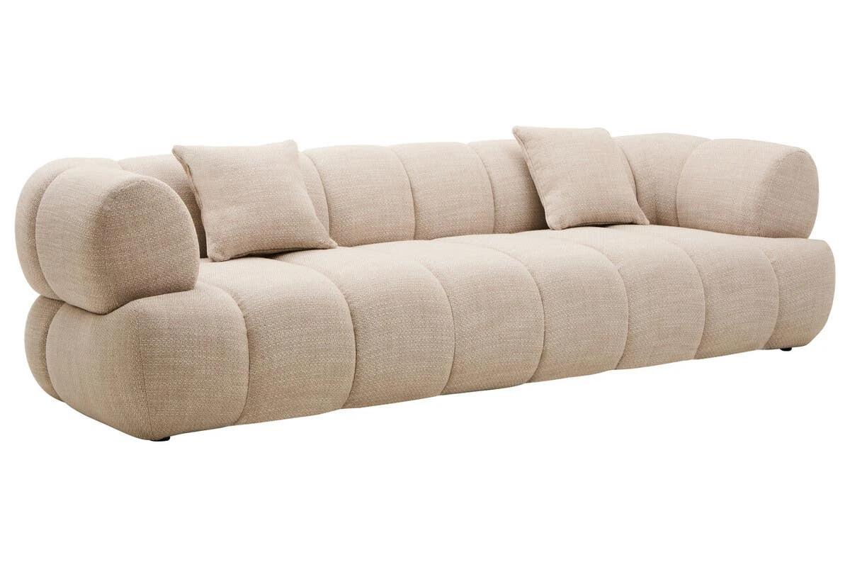 Ordona Cream Linen 3 Seater Curved Sofa | Kaiku