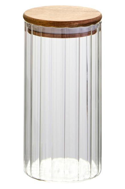 Freska Ribbed Round Glass Jar with Acacia Wood Lid 800ml | Kaiku