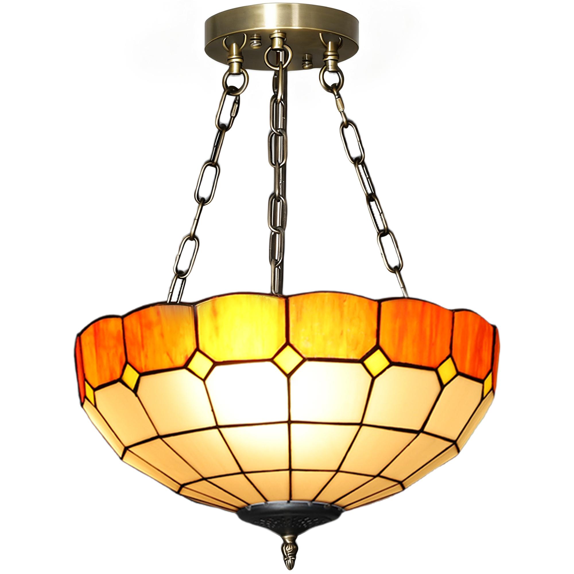 Tiffany Style Semi-Flush Ceiling Light, Three-Light | Kaiku